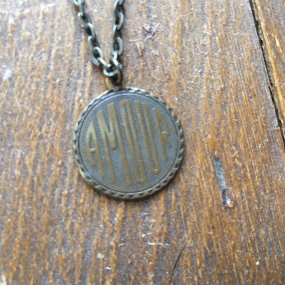 Antiqued Brass "Amour" Necklace
